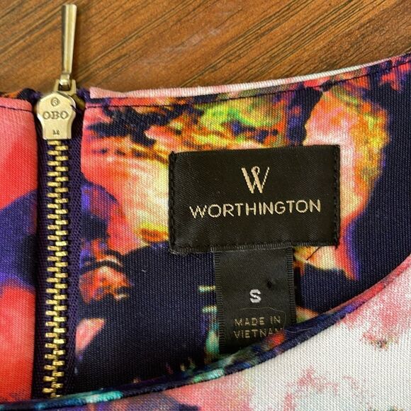 Worthington Womens Vibrant Colorful Flower Sheath Zip Back Sleeveless Dress Sz S - Picture 8 of 9